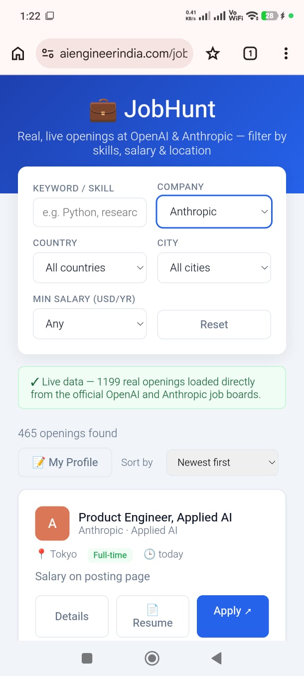 JobHunt AI job search app screen